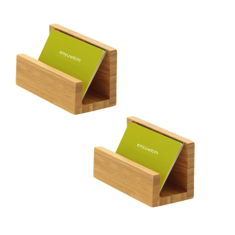 enyuwlcm 1 Pack Bamboo Wood Desktop Business Card Holder for Desk Sturdy Business Card Display Stand for Office Suitable for Men Women - Image 1
